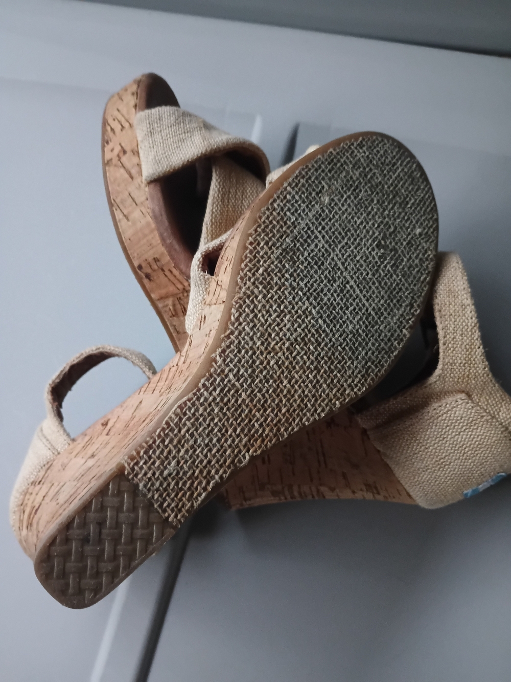 TOMS Women's Beige Canvas Wedge Sandals - Picture 12 of 13